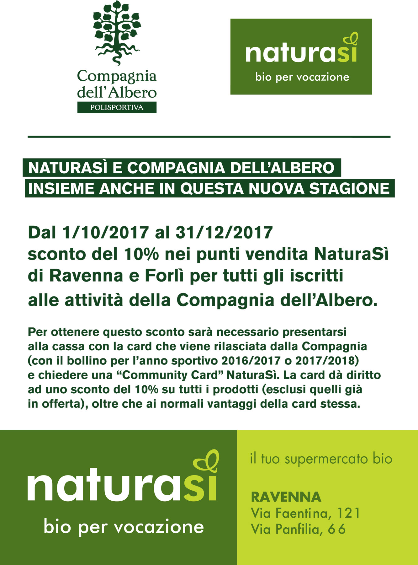 Compagnia dell’Albero e NaturaSì: fino al 31 dicembre sconto speciale del 10% per tutti i tesserati