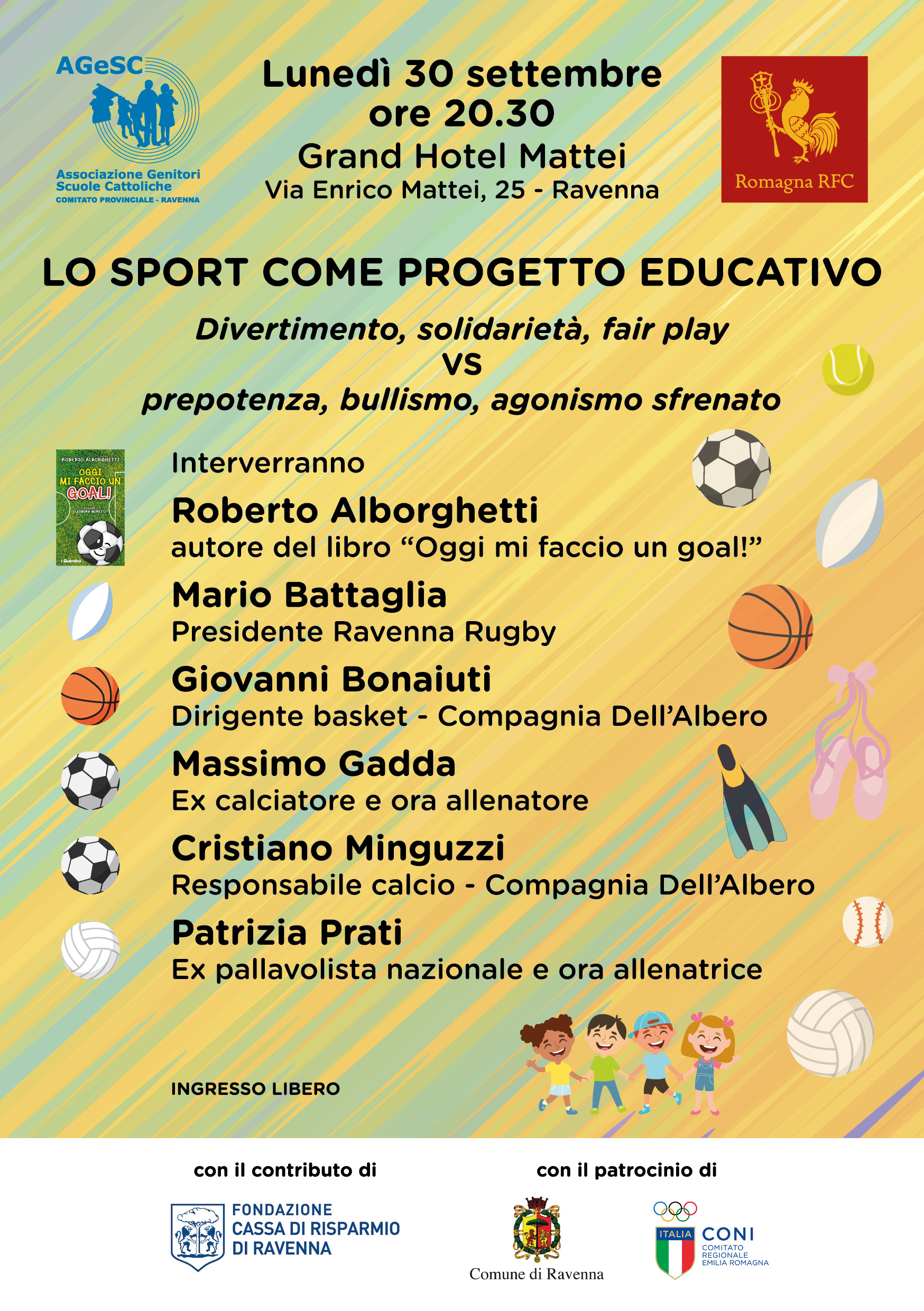 Lo sport come progetto educativo: 30 settembre incontro al Grand Hotel Mattei